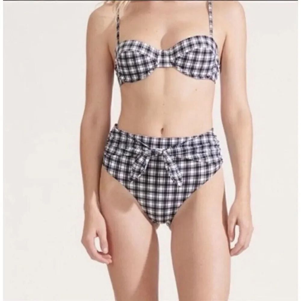 Veronica Beard Women's Black White Dyer Plaid Bikini Top Swimwear Size Large 188